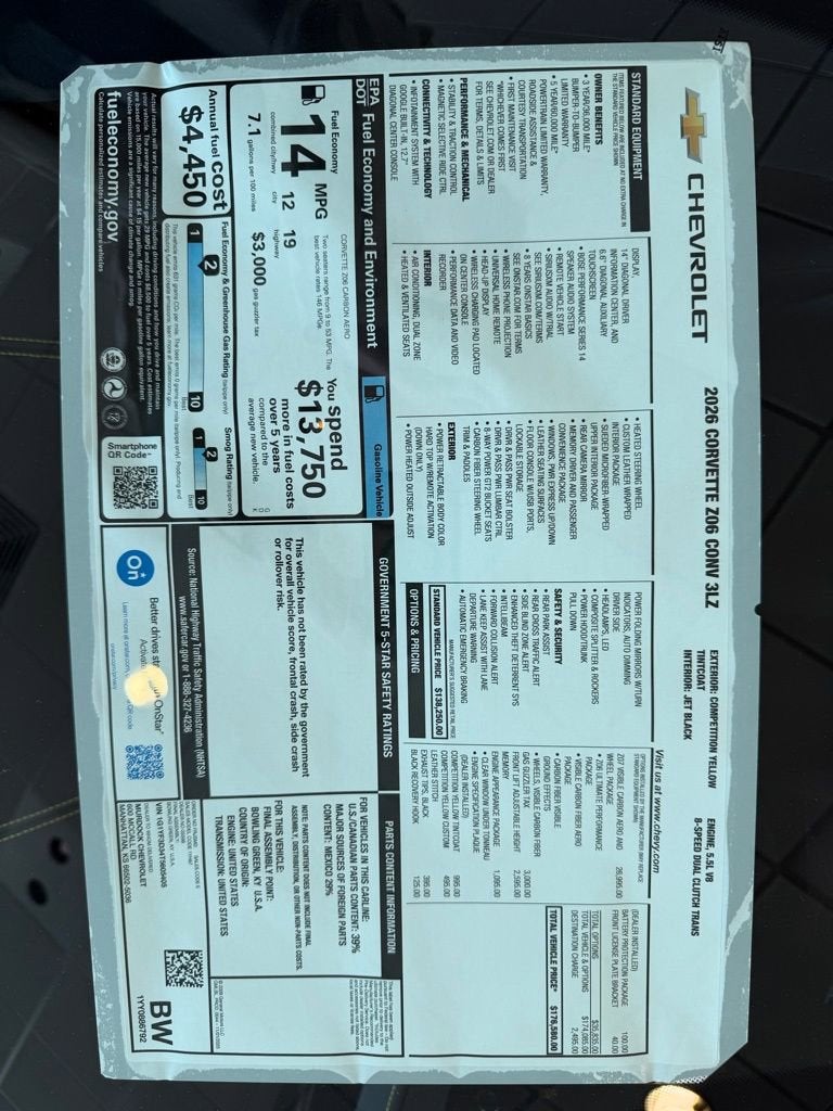 2026 Chevrolet Corvette Z06 3LZ