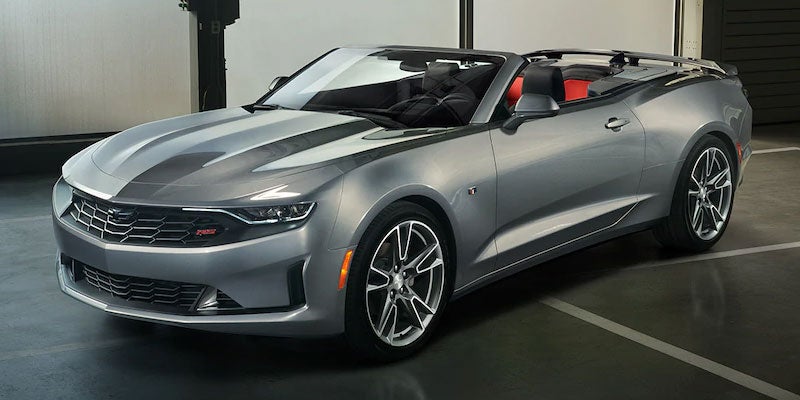 Silver Chevy Camaro convertible